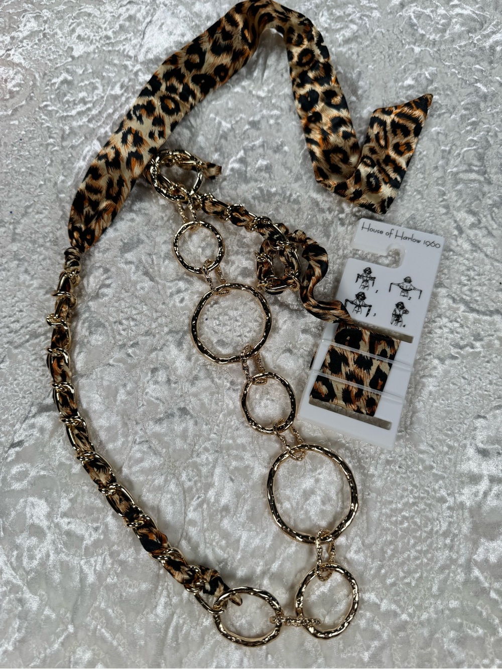NWT House of Harlow 1960 Leopard Scarf Chain Belt
